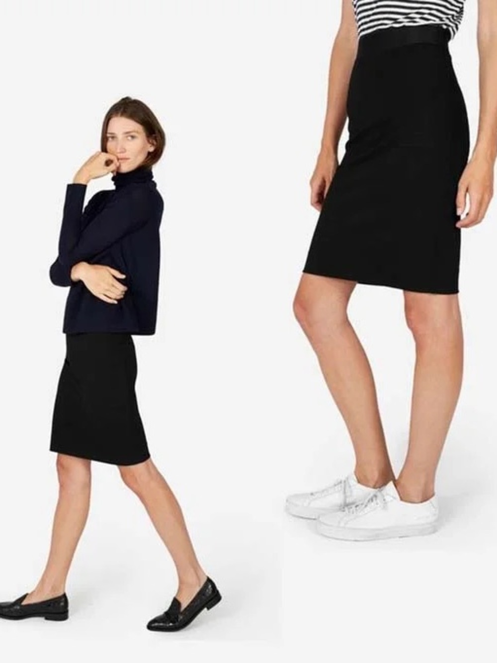 Everlane XS Minimalist Black Stretch Pencil Skirt with Elastic Waistband